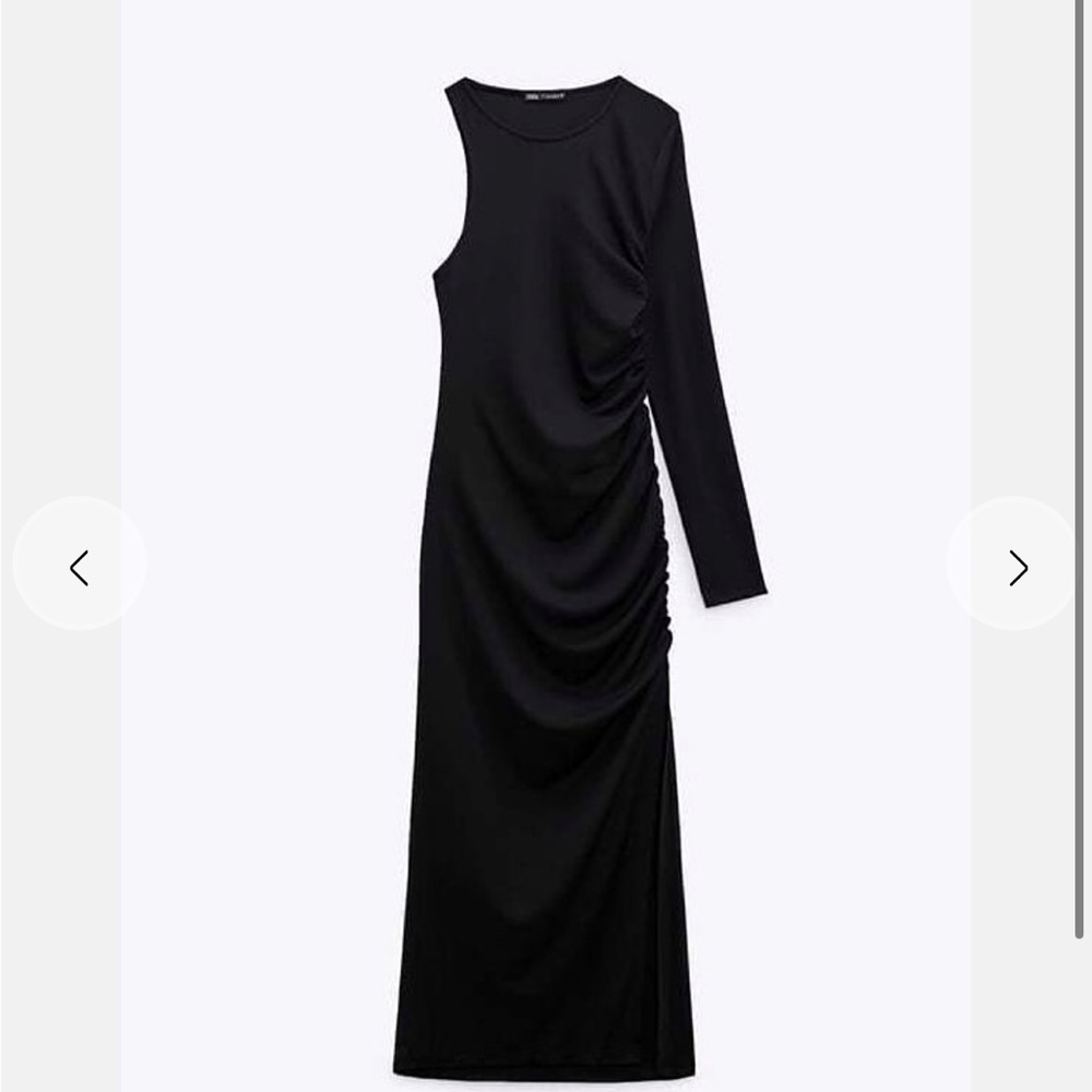 Nwot Zara One Shoulder Side Draped Midi Dress In Black. Size Large